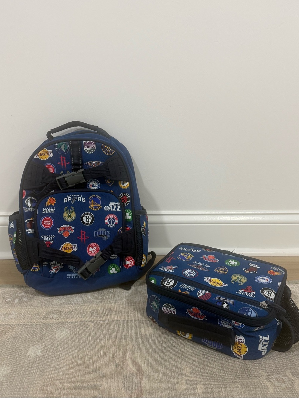 Pottery barn Kids Navy Blue NBA Teams Backpack and Lunch Bag Set